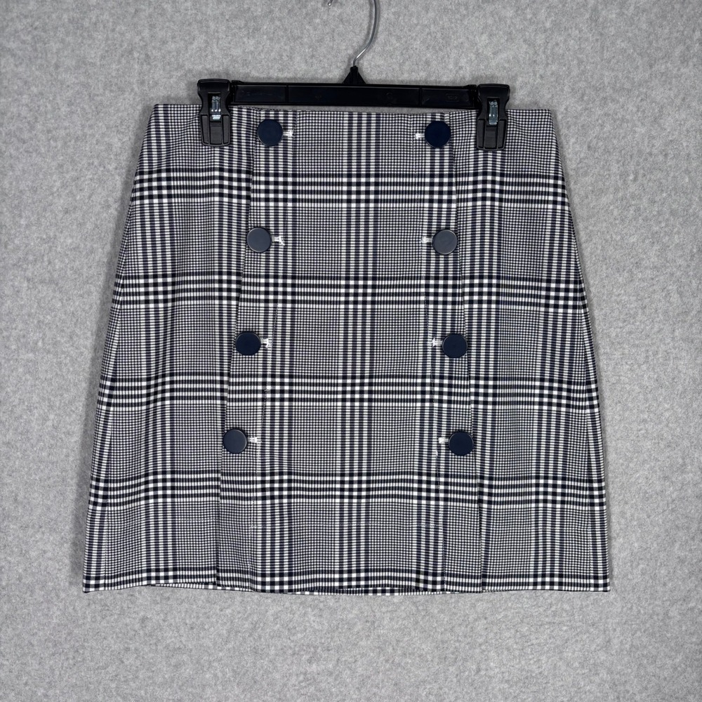 LOFT Sailor Mini‎ Skirt 6 Navy White Tartan Plaid Double Breasted Preppy Retro